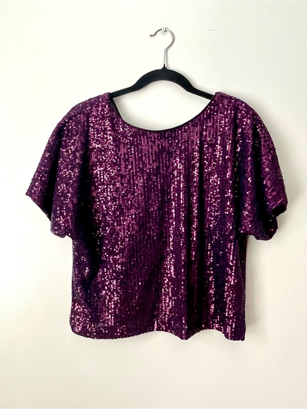 Milly metallic purple sequin short-sleeve top size Small